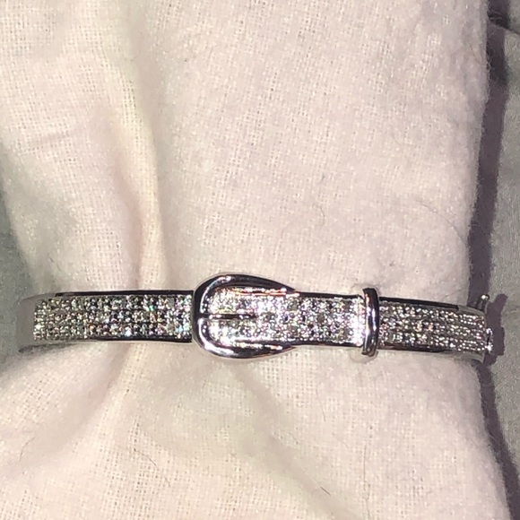 DIAMONDS Solid STERLING SILVER Bangle Bracelet Buckle design locking clasp - Picture 7 of 16